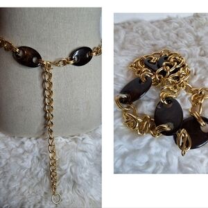 Glitzy Retro Faux Tortoise Shell Golden Chain Belt M